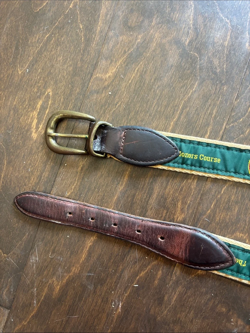 Vintage “the honors course” golf Green Embroidered Webbing Leather-Trim Belt